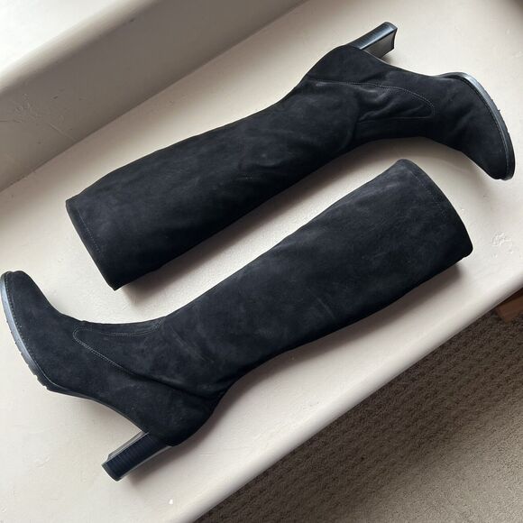 Peter Kaiser Black Suede Stretch Heeled Tall Pull On Boots UK 6.5 US 9 - Picture 1 of 16